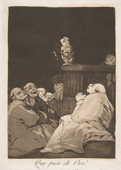 53. tábla Los Caprichosból: Micsoda aranycsőr! Que pico de Oro!, 1799. alkotó: Francisco de Goya