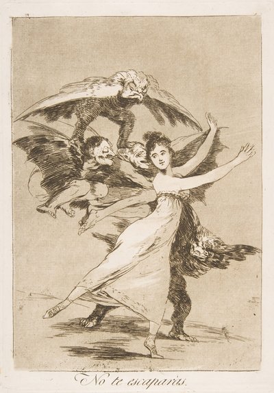 72. tábla, Los Caprichosból: Nem fogsz elmenekülni No te escaparàs., 1799. alkotó: Francisco de Goya