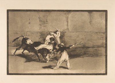 8. tábla a Tauromaquiáról: Egy láp, amelyet a bika fogott a ringben, kb. 1816. alkotó: Francisco de Goya