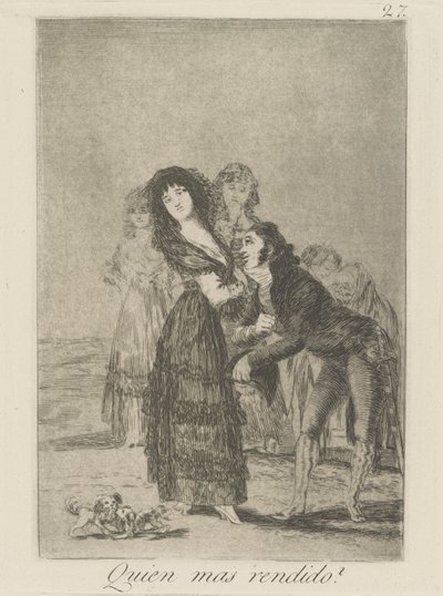 Quien mas rendido? (Melyik közülük a legyőzöttebb?), pl. 27 a Los caprichos sorozatból alkotó: Francisco de Goya