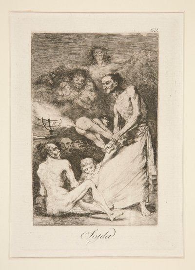 Sopla (Fújás), pl. 69 a Los caprichos sorozatból alkotó: Francisco de Goya