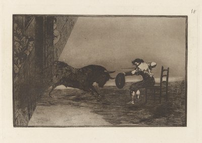 Temeridad de Martincho en la plaza de Zaragoza (Martincho merészsége a gyűrűben Zaragozában), La tauromaquia 18. táblája alkotó: Francisco de Goya