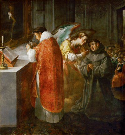 Szent Bonaventura áldozik egy angyaltól ... alkotó: Francisco Herrera