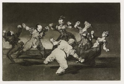 Vidám bolondság (Disparate alegre), 12. tábla a "Los Proverbios"-ból, 1819-24 körül (rézkarc, akvatinta, lavis, polírozó, szárazhús és beégetés papírra) alkotó: Francisco de Goya