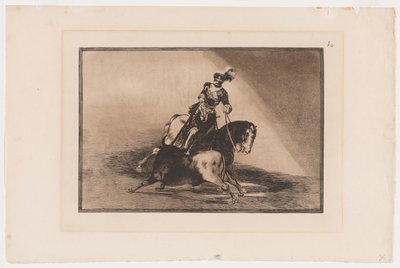La Tauromaquia 10. táblája: V. Károly Bikát lándzsázni a ringben Valladolidban, 1816, nyomtatott 1876 (Rézkarc és akvatinta fektetett papíron) alkotó: Francisco Jose de Goya y Lucientes