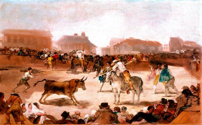 A San Fernando Akadémia társadalmi témái: „” Corrida egy faluban”” Francisco Goya y Lucientes (1746-1828) festménye 1812-1814 Dim. 45x72 cm Madrid, San Fernando akadémia alkotó: Francisco de Goya