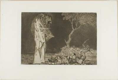 Katonák megrémültek egy fantomtól, a Disparates 2. lemezeként a Los Proverbiosban alkotó: Francisco Jose de Goya y Lucientes