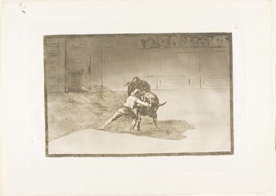 A híres Martincho elhelyezi a banderillákat, testének mozgásával a bikával játszik, 15. lemez A bikaviadal művészetéből alkotó: Francisco Jose de Goya y Lucientes
