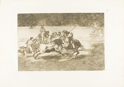 The Forceful Rendón Stabs a Bull with the Pique, from which Pass He Died in the Ring at Madrid, plate 28 from The Art of Bullfighting   1274171   hu       hungarian Successfully Translated  Original: Two Fighting Lions Translat: Two Fighting Lions 1293035  alkotó: Francisco Jose de Goya y Lucientes