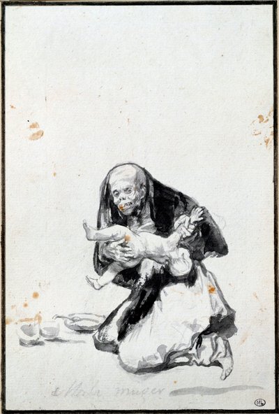 A rossz nő (Mala mujer). A gonosz nő. Antropofág jelenet, egy boszorkány felfal egy gyereket. Szürke mosás, Francisco Goya y Lucientes (1746-1828) Sun. 0,21x0,14 m Párizs, Louvre Múzeum alkotó: Francisco de Goya