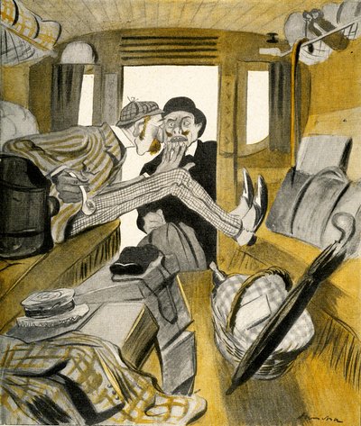 Egy angol megállít egy franciát abban, hogy leüljön a vonat szabad ülésére, 1903. alkotó: Francisco Sancha y Lengo