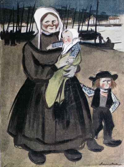 Az éhínség Bretagne-ban, illusztráció a "La Vie en Rose" különleges kiadásából, amelyet a bretonok javára készítettek, 1903. alkotó: Francisco Sancha y Lengo