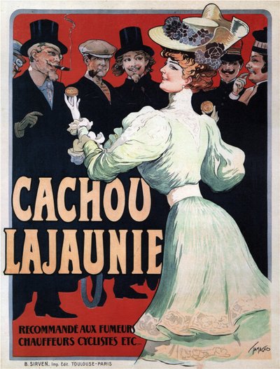 Cachou Lajaunie. Dohányzóknak, gépjárművezetőknek, kerékpárosoknak, stb. ajánlott, c. 1890 alkotó: Francisco Tamagno