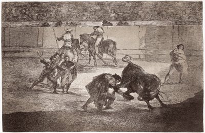 Bikaviadal: egy torreádor belép az arénába, hogy a muleta helyett kalappal ölje meg a bikát alkotó: Francisco de Goya