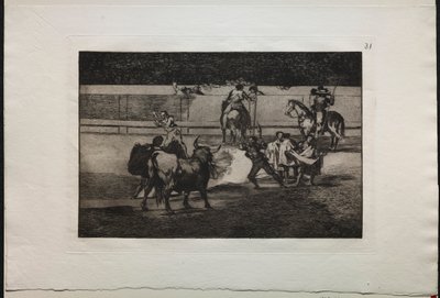 Bikaviadalok: Banderillák petárdákkal alkotó: Francisco de Goya