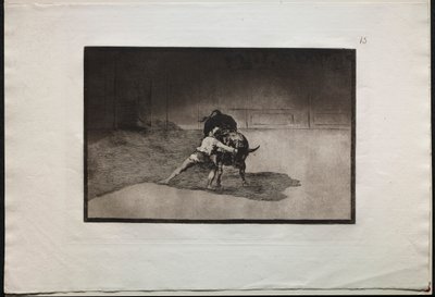 Bikaviadalok: A híres Martincho elhelyezi a banderillákat, akik a bikával játszanak a mozgással..., 1876. alkotó: Francisco de Goya