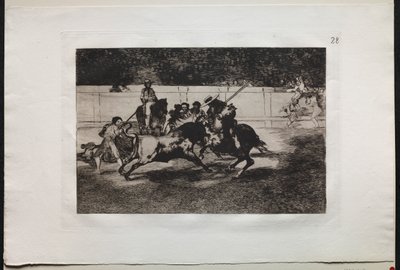 Bikaviadalok: Az Erőteljes Rendon megszúr egy bikát a Pique-vel, amely hágóból meghalt a madridi ringben alkotó: Francisco de Goya