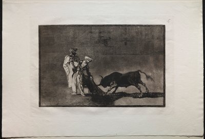 Bikaviadalok: A mórok másképp játszanak a ringben, hívják a bikát az égővel, 1876. alkotó: Francisco de Goya