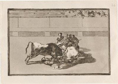 Picador leesése lováról a bika alatt (A Picador ló nélkül van, és a bika alá esik) alkotó: Francisco de Goya