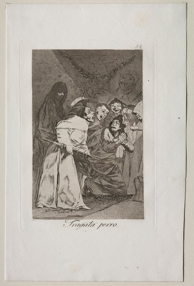 Caprichos: Nyeld le, kutya!. alkotó: Francisco de Goya