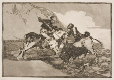 Ahogy a régi spanyolok bikákra vadásztak lóháton a síkságon. alkotó: Francisco de Goya