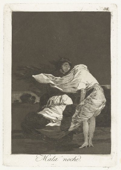 rossz éjszaka Mala noche (cím a tárgyon) Los Caprichos (sorozat címe) alkotó: Francisco de Goya