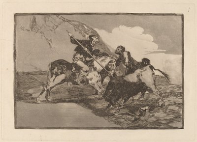 Módszer, ahogyan az ókori spanyolok lóháton vadásztak bikákra a mezőn (A mód, ahogyan az ókori spanyolok lóháton vadásztak bikákra a nyílt terepen) alkotó: Francisco de Goya