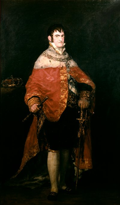 VII. Ferdinánd (1784-1833) spanyol király portréja királyi palástjával alkotó: Francisco de Goya