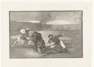 Bikavadászat gyalog Otro modo de cazar á pie Bikaviadal (sorozat címe) La Tauromaquia (sorozat címe) alkotó: Francisco de Goya