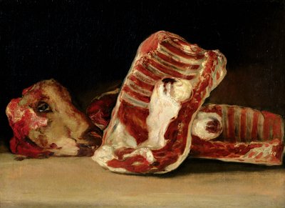 A báránybordák és a fej csendélete – A hentes pultja alkotó: Francisco de Goya