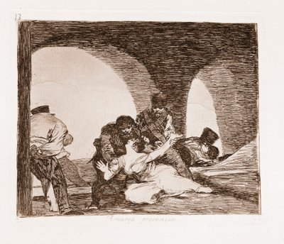 A háború katasztrófái: Egy férfi, aki tanúja felesége megerőszakolásának (rézkarc az előkészítő rajzról alkotó: Francisco de Goya