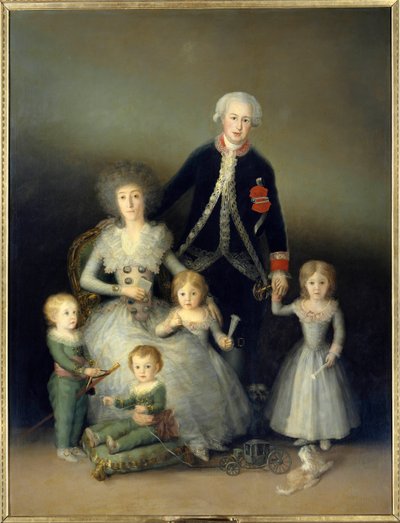 Osuna hercege, Pedro de Alcantara és családja. Francisco de Goya y Lucientes (1746-1828) festménye. 1788. V. 2,25x1,74 m Madrid. Musee du Prado. - Osuna hercegének, Pedro Telez Gironnak (1755-1807) portréja; felesége, a grófnő-hercegnő alkotó: Francisco de Goya
