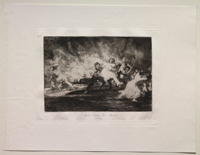 A háború borzalmai: A lángokon át menekülnek alkotó: Francisco de Goya