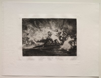 A háború borzalmai: A lángokon át menekülnek. alkotó: Francisco de Goya
