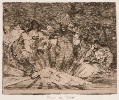 „Truth has Died” (Meghalt az igazság) a „Los desastres de la guerra” című sorozatból alkotó: Francisco de Goya