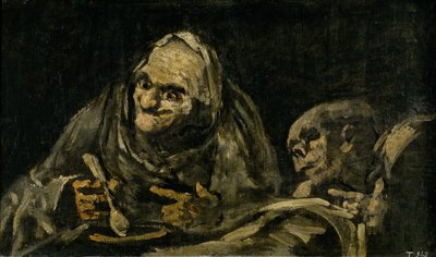 Két öreg levest eszik a boszorkányos főzetből alkotó: Francisco de Goya