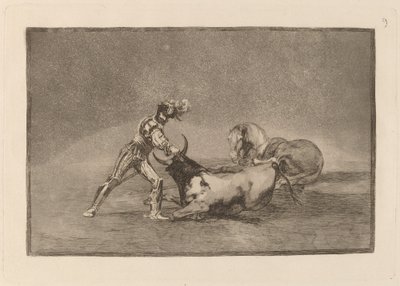 Egy spanyol lovag megöli a bikát, miután elvesztette a lovát alkotó: Francisco de Goya