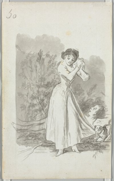 Kezét egy férfi meztelen teste fölött törő fiatal nő (fordítva) alkotó: Francisco de Goya