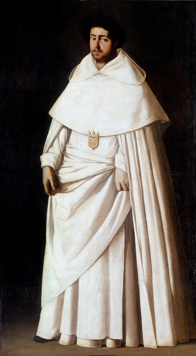 Mercedaire szerzetes spanyol vallásos rend portréja (Mercedario, Merci Boldogasszony rendje). Francisco de Zurbaran (1598-1664) festménye 17. századi Madrid, Prado Múzeum - A Mercedarian szerzetes portréja, Spanyol szerzetesrend (Mercedario). Festés alkotó: Francisco de Zurbaran