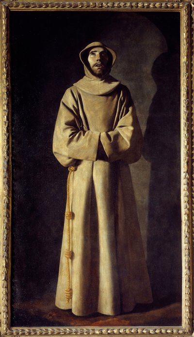 Assisi Szent Ferenc portréja: A Szent extázisban van ábrázolva, Revenakát hord, övként csomós kötéllel. Francisco de Zurbaran festménye (1598-1664) alkotó: Francisco de Zurbaran