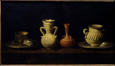 Csendélet, csészék és vázák. Francisco de Zurbaran festménye (1598-1664) alkotó: Francisco de Zurbaran
