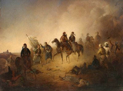 Markos Botzaris (Botsaris) (vers 1788-1823) a karpenisi csatában, augusztus 8-án éjjel alkotó: Franciszek Tomasz Tepa