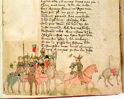 Ms Est 27 W 8.17 f.1v Attila hun (c.406-453) és serege lóháton, Nicola da Casola Attila háborújából alkotó: Franco Italian School