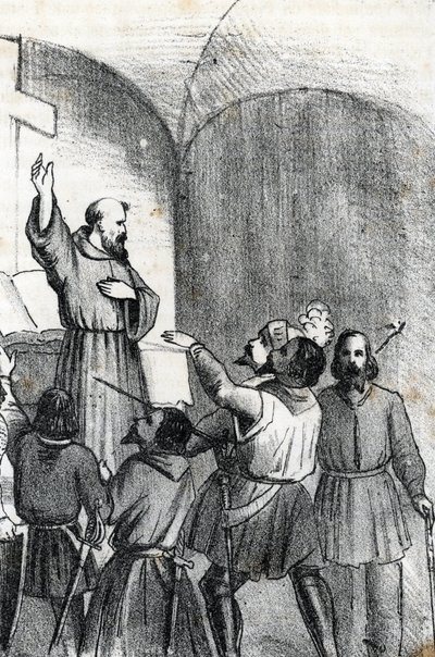 Negyedik velencei-oszmán háború: az egyház a muszlimok legyőzésére szólít fel a lepantei csata előestéjén, amely 1571. október 7-én robbant ki a görögországi Pátrai-öbölben (keresztény koalíció a lepantói csata előtti napon az Oszmán-Veneti alatt alkotó: Franco Mistrali