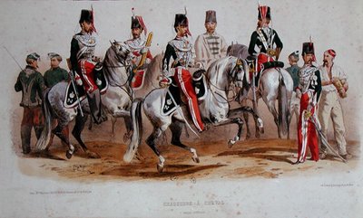Francia lovas katonák a második birodalom idején (színes litho) alkotó: Francois Hippolyte (after) Lalaisse