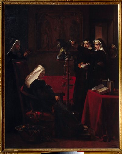 Zöld Zöld Apácák adnak enni egy alvó apáca papagájának. Francois Marius Granet (1775-1849) festménye alkotó: Francois-Marius Granet