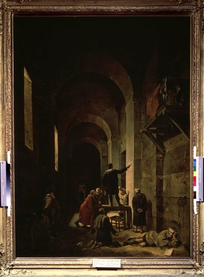 ""A festő Jacques Stella (1596-1657) a börtönben" (A festő Jacques Stella a börtönben). Illusztráció Andre Felibien "Interjúk a legkiválóbb ókori és modern festők életéről és munkáiról" című könyvéből. Francois Granet festménye (1775 alkotó: Francois-Marius Granet