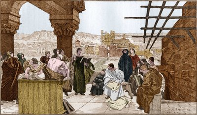 Pierre Abelard vagy Abailard (1079-1142), francia filozófus és teológus és iskolája a Sainte Genevieve hegyen. Francois Flameng freskójáról. alkotó: Francois (after) Flameng