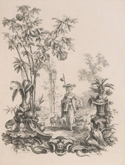 Fiatal kínai lány sétál, birkáival körülvéve, kb.1740-50. alkotó: Francois Antoine Aveline