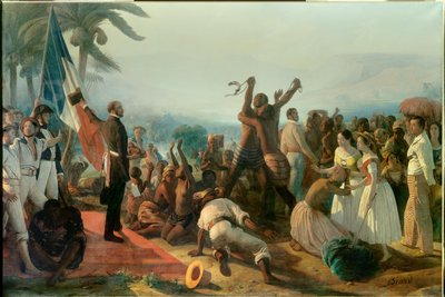 A rabszolgaság eltörlésének kihirdetése a francia gyarmatokon április 23-án alkotó: François Auguste Biard